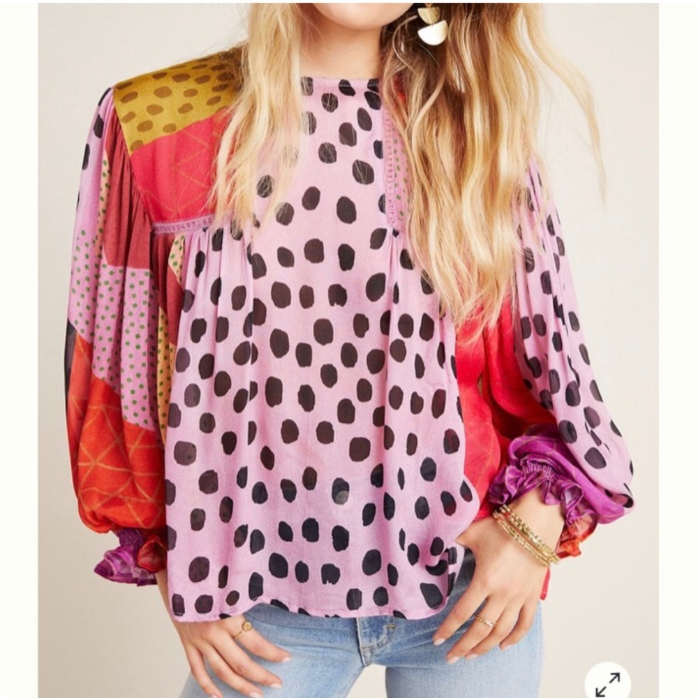 Anthropologie Pink and Red Polka Dot Blouse - Picture 3 of 4